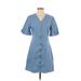 Shein Casual Dress - A-Line V Neck Short sleeves: Blue Print Dresses - Women's Size Small