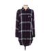 Rails Casual Dress - Shift Collared Long sleeves: Black Plaid Dresses - Women's Size X-Small