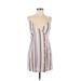 American Threads Casual Dress - Mini V-Neck Sleeveless: White Stripes Dresses - Women's Size Small