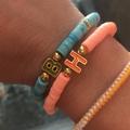 Personalized Bracelet with Enamel Letter Charm Clay Disc Beads Stacking Bracelets Teen Initial Jewelry Name Mom