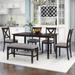 6 piece dining table with bench, wooden rectangular dining table with 4 chairs and bench, espresso