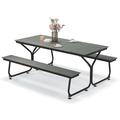 Hokku Designs Dyrell Rectangular 4 - Person 72" L Outdoor Restaurant Picnic Table Plastic/Metal in Gray | 72 W x 31 D in | Wayfair