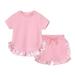 Rovga Outfits For Toddler Girls Kids Baby Spring Summer Solid Cotton Short Sleeve Tshirt Ruffle Shorts Outfits Clothes