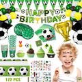 Withosent 172 Stück Fussball Party Geburtstag Deko Jungen Partygeschirr Set, Kindergeburtstag Party Supplie, Pappteller Servietten Tischdecke Strohhalme Pappbecher Ballon Banner für 20 Gäste