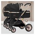 Twin Baby Pram Stroller Double Pushchairs and Strollers High Landscape Twin Stroller for Toddlers Tandem Baby Stroller Foldable Shock-Absorbing Spring High-View Pushchair (Color : Nero)