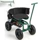 GiantexUK Adjustable Rolling Garden Cart, Outdoor Gardening Planting Station Trolley with Swivel Seat, Tool Tray & Basket, Heavy Duty Garden Work Scooter (with 2 Handles, 90x60x63-73cm, Green)