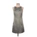 Ann Taylor LOFT Casual Dress - A-Line Crew Neck Sleeveless: Gray Solid Dresses - Women's Size 2