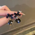 Boucles d'oreilles en Zircon pour femmes Vintage noir nœud papillon pendentif carré bijoux de