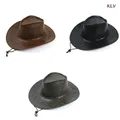 Chapeau de Cowboy occidental à large bord avec corde coupe-vent chapeau de Cowboy Jazz assorti