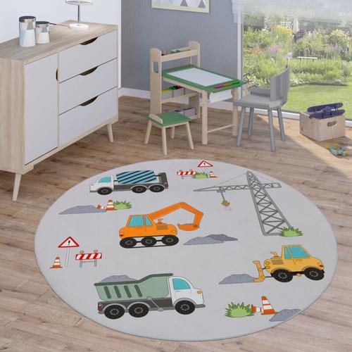 Kinderteppich Teppich Rund Kinderzimmer Spielteppich Straßenteppich Modern 160 cm Rund, Grau 3