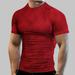 HANXIULIN Men Summer Breathable High Elasticity Sports Tight Short Sleeve Quick Dry Fitness Top