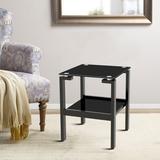 Ivy Bronx Contemporary Minimalist Design Square Side Table w/ Metal Legs, Glass Top & Glass Bottom Shelf, For Indoor Use Glass/Metal | Wayfair