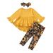 KIMI BEAR Toddler Girls Outfits 3T Infant Girl Fall Winter Outfits 4T Infant Girl Classic Long Sleeve Peplum Tops + Leopards Prints Pipe Straight Pants + Headband 3PCS Set Yellow