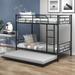 Twin-Over-Twin Metal Bunk Bed with Trundle and Ladders and Safety Guard Rails,Can be Divided into Two beds,No Box Spring Needed