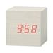Farfi Wooden Square Digital LED USB Desk Alarm Clock Table Voice Control Decoration (White Wood Red Figure)