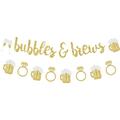 Gold Glitter Bubbles & Brews Banner Bachelorette Party Decorations Beer Diamond Ring Garland Bubbly Bar Sign for Funny Engagement Party Decorations Bridal Shower Wedding Bachelorette Decorations