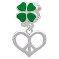 Heart Peace Sign - Green Four Leaf Clover Charm Bead