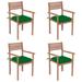 Gecheer Patio Chairs 4 pcs with Green Cushions Solid Teak Wood