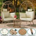 DWVO 2-Piece Wicker Egg Chair with Coffee Table Outdoor Indoor Oversized Lounger with Stand Table Cushions Egg Basket Chair for Patio Backyard Porch - Beige