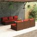Gecheer 7 Piece Patio Set with Cushions Poly Rattan Brown