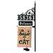 Address America Usa Handcrafted Reflective Boardwalk Address Sign w/ Name Rider & Flag - "Life Is Better w/ A Cat" Flag Plastic in Black | Wayfair