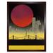 Pop Art Red Sunset Sun Over Manhattan Bridge Skyline Black Yellow Grey Art Print Framed Poster Wall Decor 12x16 inch