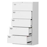 MIIIKO 5 Drawer File Cabinet with Lock 5 Drawer Metal Filing Cabinet Lateral Filing Cabinet with Lock for Home Office Lockable Storage Cabinet for Hanging Files Letter/Legal/F4/A4 Size