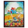 Farmer Heading Home Folk Art Watercolour Painting Art Print Framed Poster Wall Decor 12x16 inch