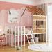 Kids House Bed Twin Size Low Loft Bed with Roof, Metal Loft Bed Frame with Window, Guardrail, Ladder