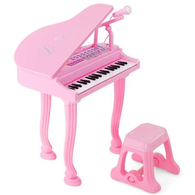 Costway 37 Keys Kids Piano Keyboard with Stool and Piano Lid-Pink