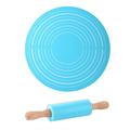 Reheyre 1 Set Rolling Pin - Reusable - Food Grade - Non-Stick - Wooden Handle - Scale Mark Design - Multipurpose - No Odor - Silicone Kneading Pad with Rolling Pin Set - Kitchen Supplies