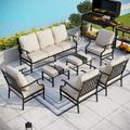 MF Studio 7-Piece Patio Conversation Set Outdoor Furniture Sofa Set for 9 Person with Beige Cushions