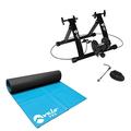 Velo Pro Turbo Trainer and Exercise Mat Bundle- Variable Resistance Magnetic Indoor Bike Trainer for Road & Mountain Bicycles - Stationary Exercise Bike Stand - Real Road Feel - 26"-28" Wheels - Black