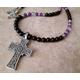 Celtic Knot Cross Pendant Necklace, Amethyst, Crystal Quartz, Mens Onyx Beaded Necklace