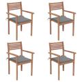 Gecheer Patio Chairs 4 pcs with Gray Cushions Solid Teak Wood