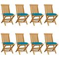 Gecheer Patio Chairs with Blue Cushions 8 pcs Solid Teak Wood