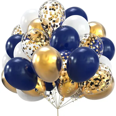 Ballons métallisés avec confettis bleu marine et or décorations de fête d'anniversaire pour adultes
