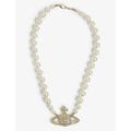Bas Relief Yellow-gold Tone Brass, Pearl And Swarovski Crystal Necklace - Metallic - Vivienne Westwood Necklaces