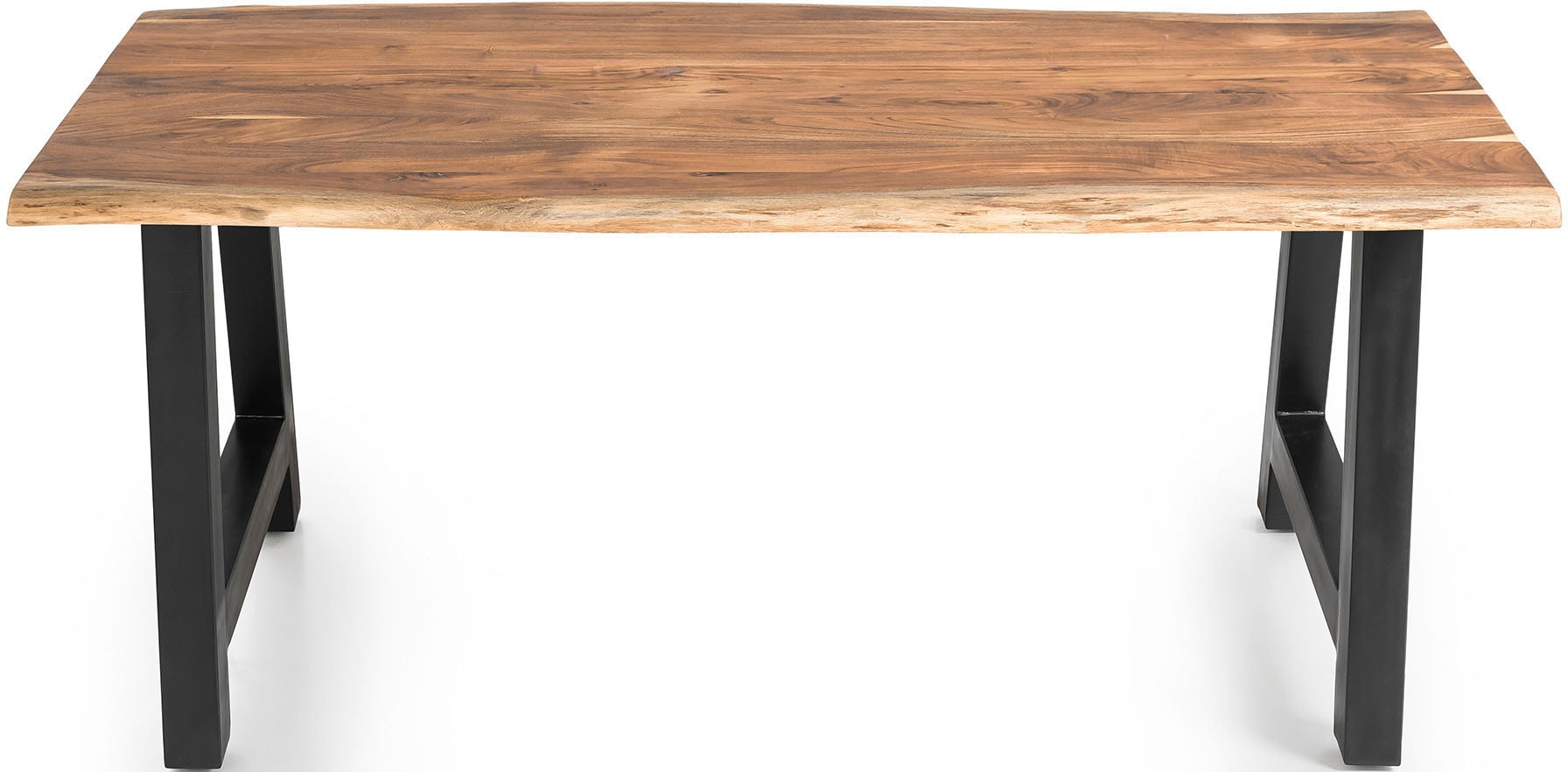 Esstisch SALESFEVER "Designer-Tisch für stilvolle Mahlzeiten", schwarz (natur, schwarz, schwarz, natur), B:240cm H:76,5cm T:110cm, Akazienholz, Metall, Tische, Zweifach gewachstes, geöltes Massivholz