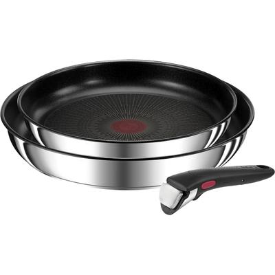 Pfannen-Set TEFAL "Ingenio Preference", schwarz (edelstahl, schwarz), Ø:26cm, Pfannen, stapelbar, Antihaftversiegelung, Induktion, Made in France, kompakt