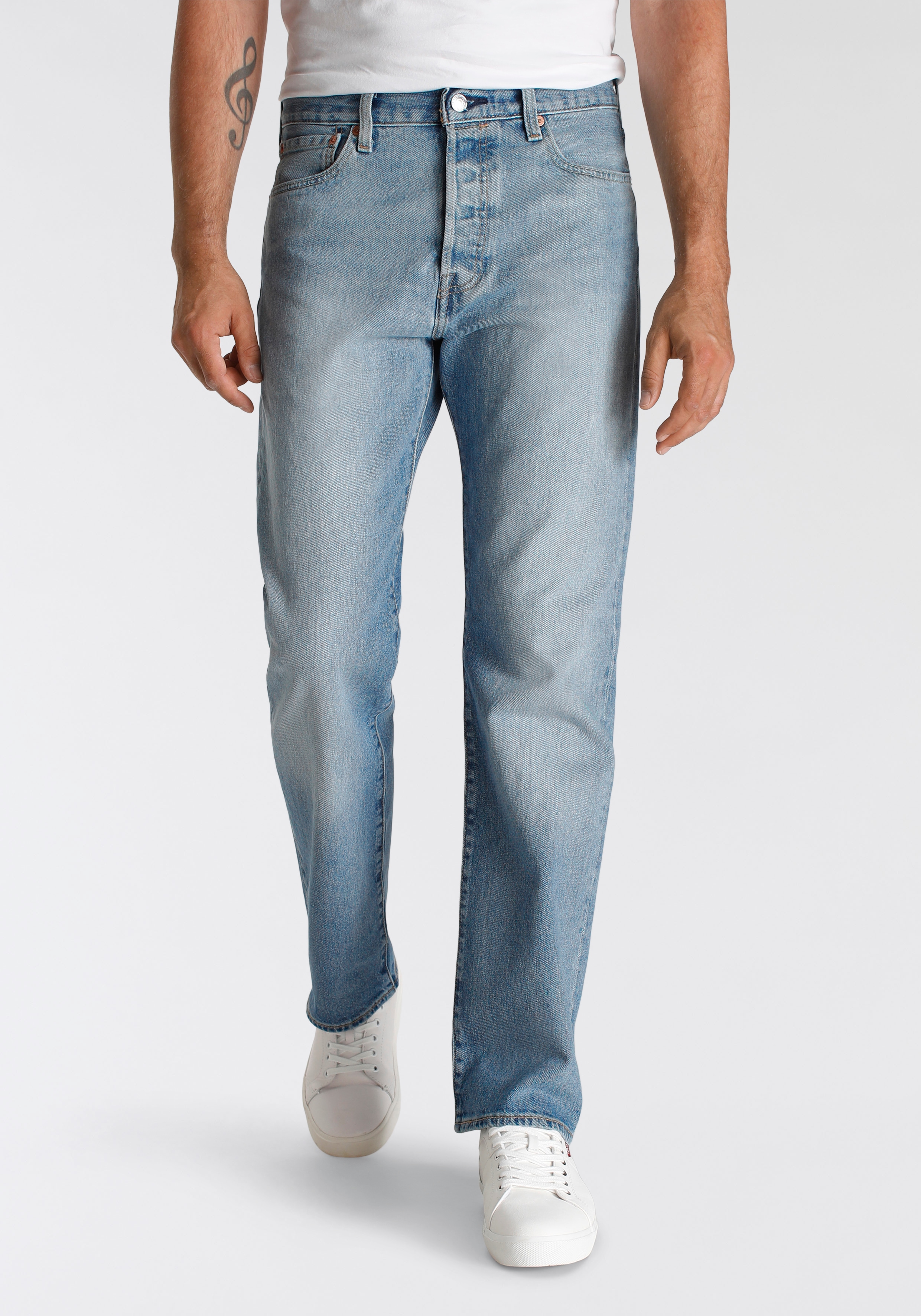 Straight-Jeans LEVI'S "501 LEVI'S ORIGINAL", Herren, Gr. 36, Länge 30, blau (stretch it out), Denim/Jeans, Obermaterial: 99% Baumwolle, 1% Elasthan, normal lang, Jeans Straight-Jeans, mit Markenlabel, Topseller