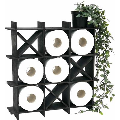 DanDiBo Toilettenpapierhalter Schwarz Holz Tic Tac Toe 96421 Klopapierhalter WC Freistehend Image