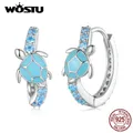 WOSTU – boucles d'oreilles tortue bleue en argent Sterling 925 boucles d'oreilles en Zircon