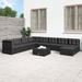 vidaXL 7 Piece Patio Lounge Set with Cushions Black Poly Rattan - 21.3" x 21.3" x 9.6"/15"/19.7"/21.7"