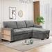 Stylish Light Chaise Lounge Sectional Sofa Pull-out Sofa Bed with Storage Rack Pull-out Bed Drop Down Table and USB Charger