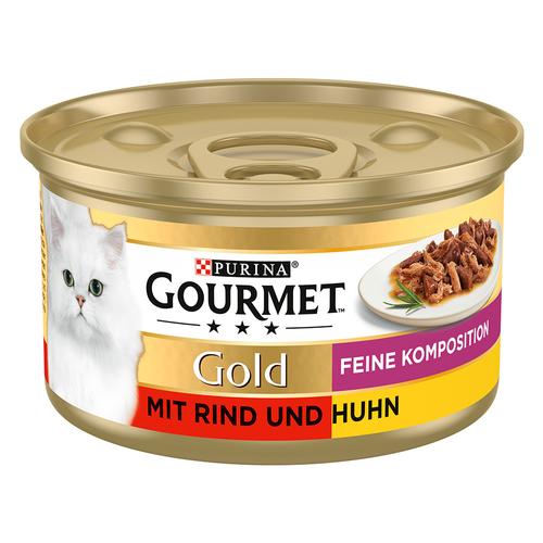 24x 85g Gourmet Gold Feine Komposition Rind und Huhn Katzenfutter nass