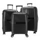 Flex 3pc Hard Shell Suitcase Set Lightweight Suitcase Set PP 3 Piece Luggage Set, Cabin & Hold Luggage Aluminium Trolley - 4 Wheel Waterproof Suitcases, Built in Lock (Black, Full Set)