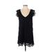 BB Dakota Casual Dress - Mini Plunge Short sleeves: Black Print Dresses - Women's Size Small