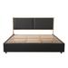 Black Metal Frame Platform Bed with Leather Upholstered Headboard and Drawers