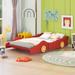 Full over Full Size Solid Wood Race Car-Shaped Platform Bed with Wheels,Rails on Both Sides